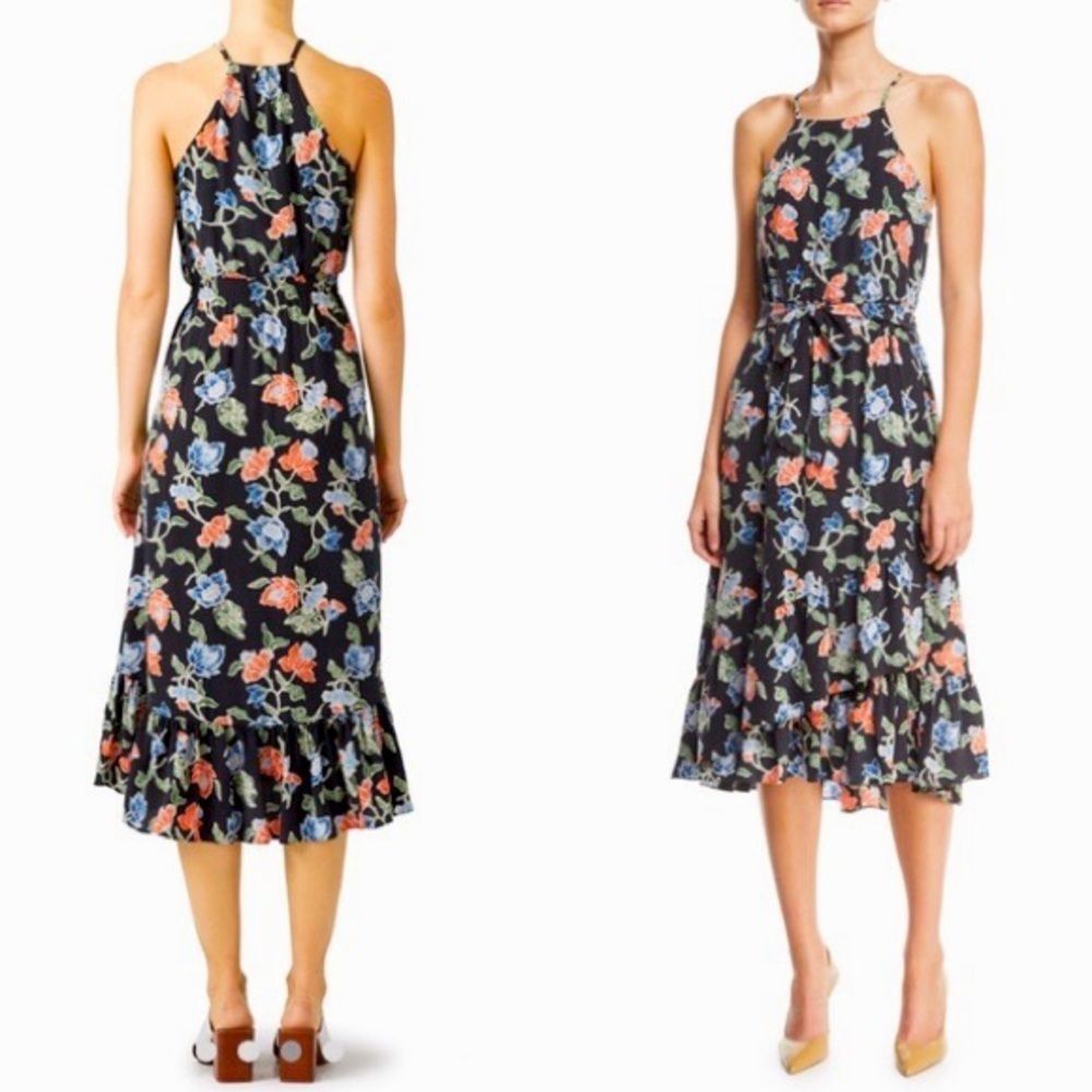 Joie Deme Sleeveless Floral 100% Silk Midi Dress